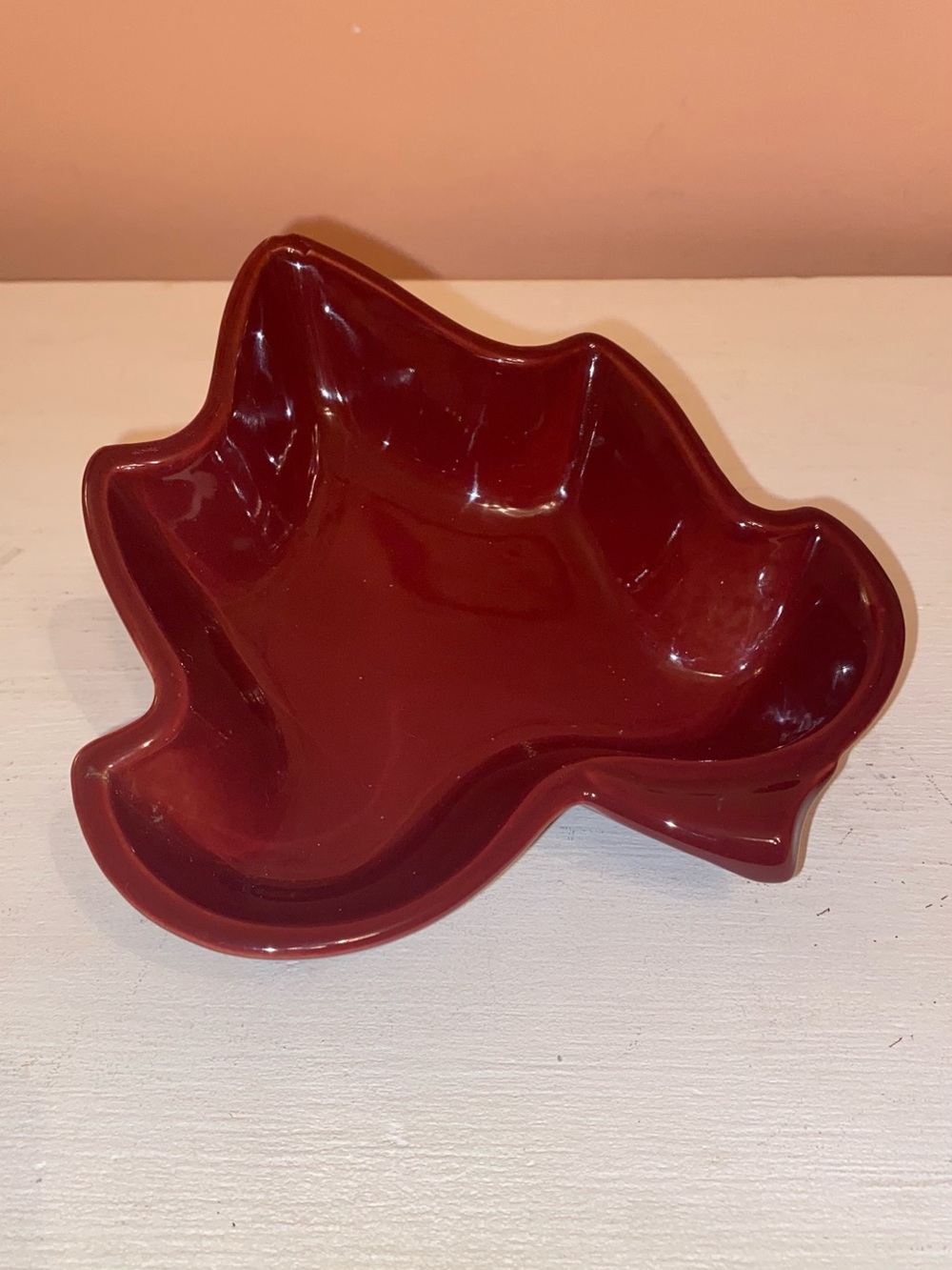 VINTAGE CERUTIL LEAF DISH Stoneware Made in Portugal Dark Red Rusty Burgundy